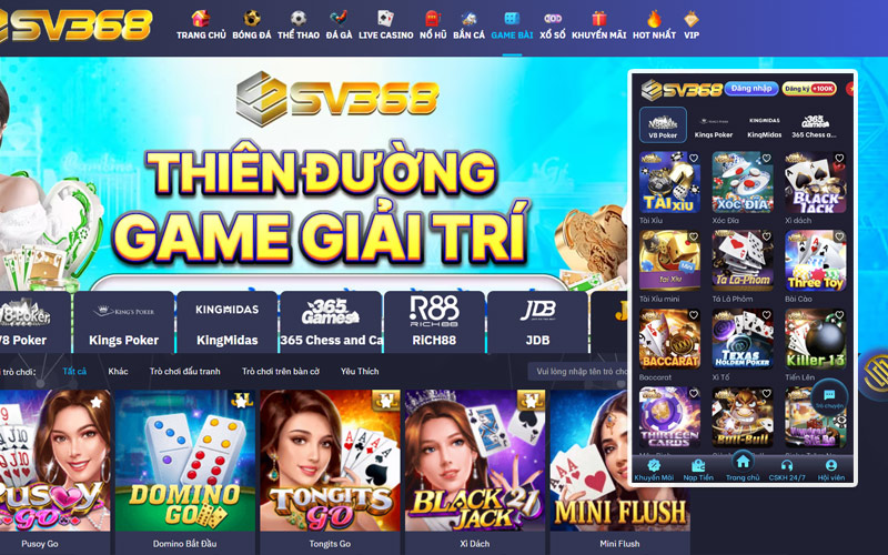 Nhà cái cung cấp đa dạng tựa game bài hấp dẫn